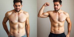 Person working out, showing progress over time