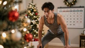 Person training during holidays with busy schedule